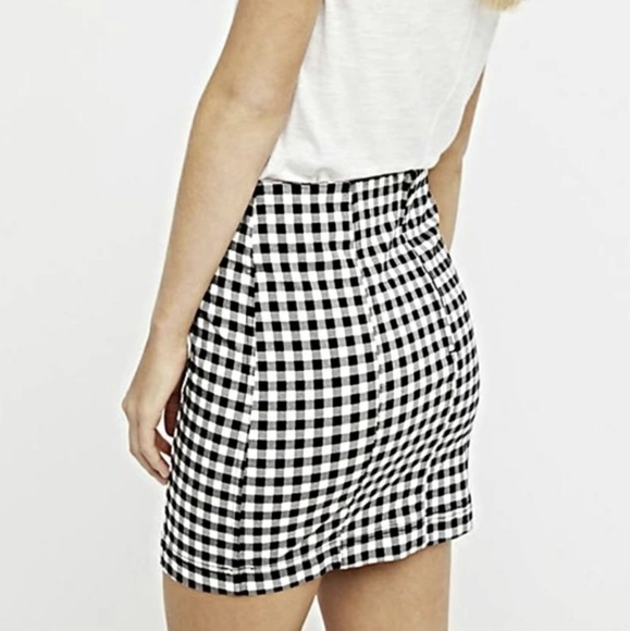 Free People Black And White Gingham Mini Skirt Stretch Cotton 8 Retro Twee - Picture 3 of 17
